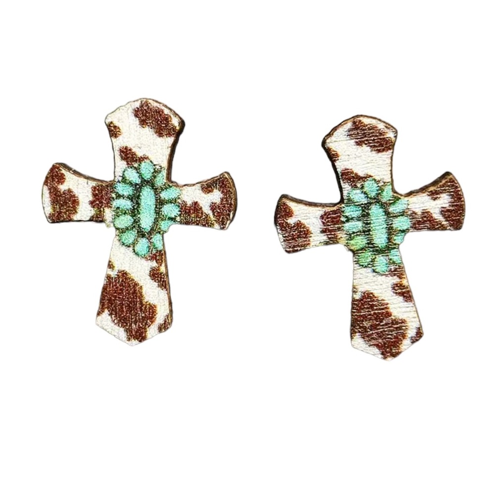 Wooden Mini Cross Designed Earrings